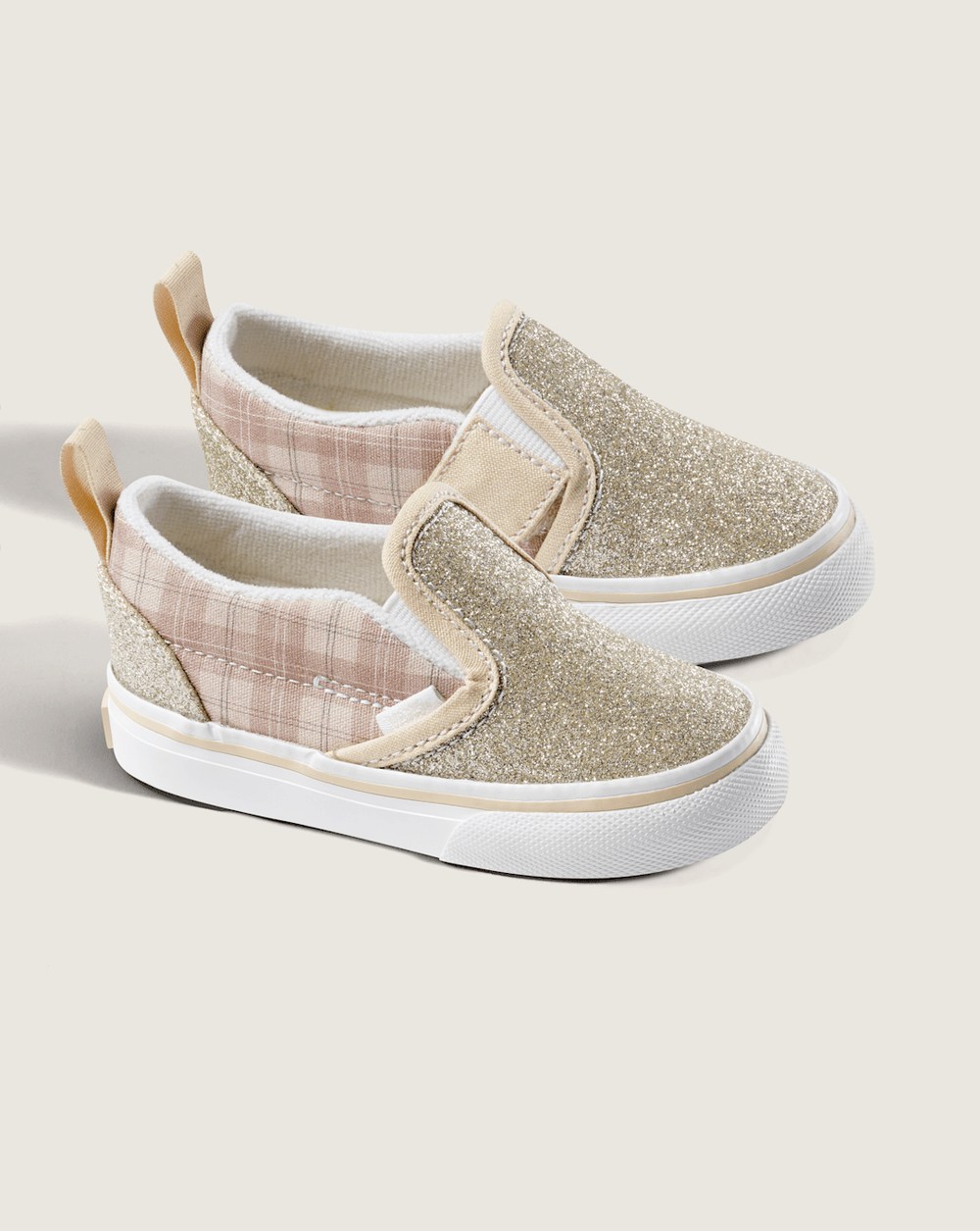 Toddler Classic Slip-On V Shoe in Glitter Plaid Incense Brown | Vans outlet