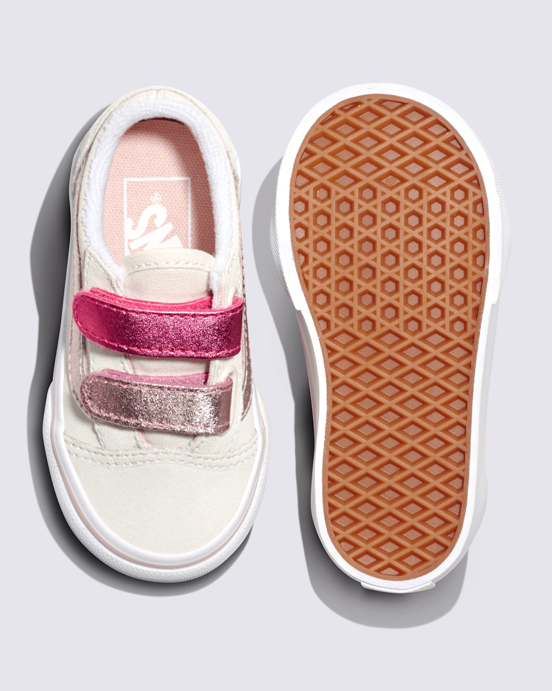 Toddler Old Skool V Shoe in Metallic Marshmallow White / Pink | Vans near me