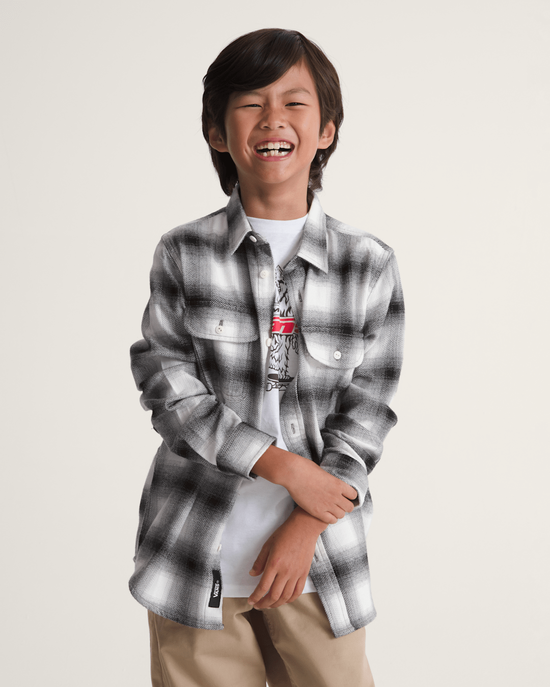 Kids Lawson Plaid Flannel Shirt in Marshmallow White / Black | Vans sale