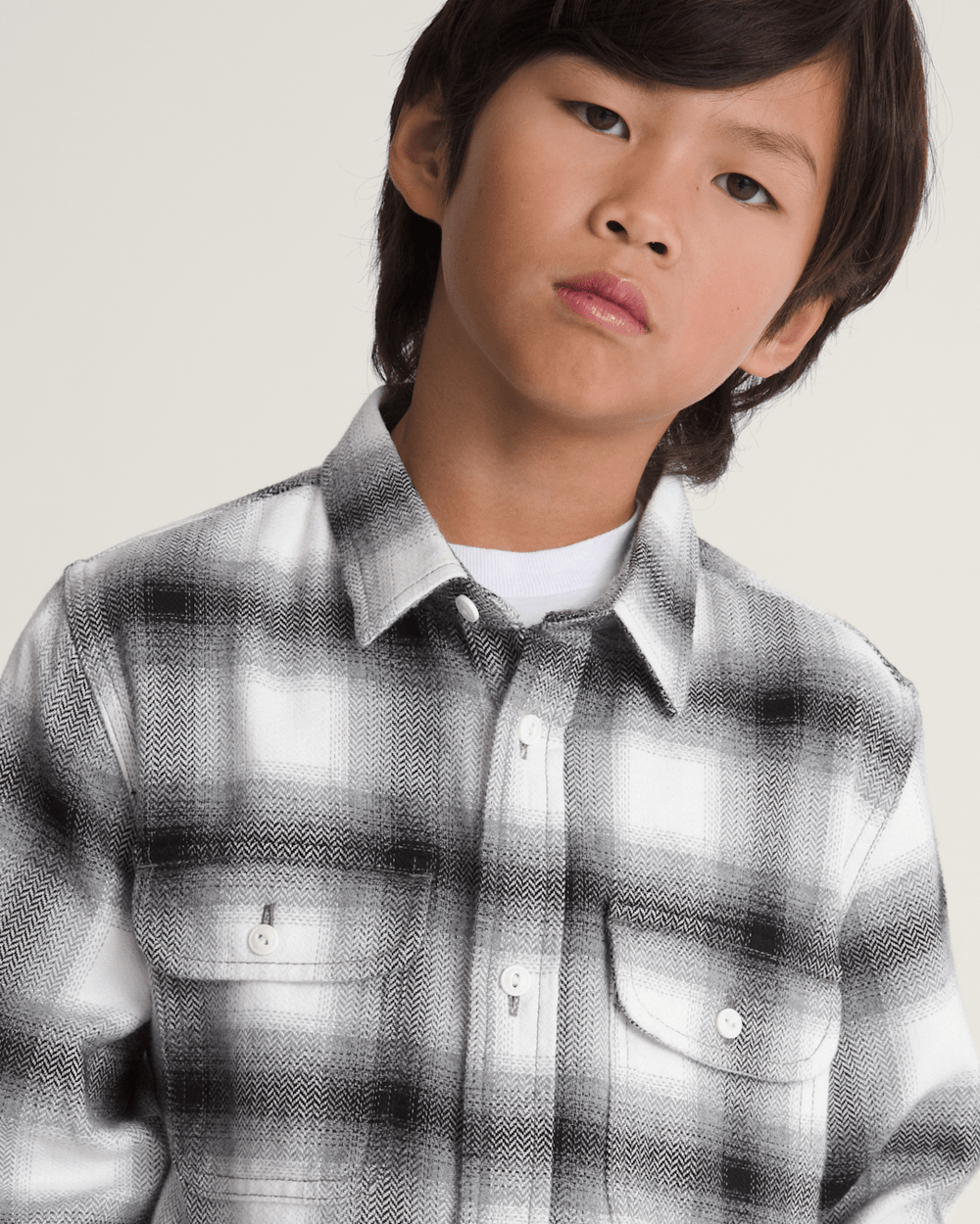 Kids Lawson Plaid Flannel Shirt in Marshmallow White / Black | Vans sale