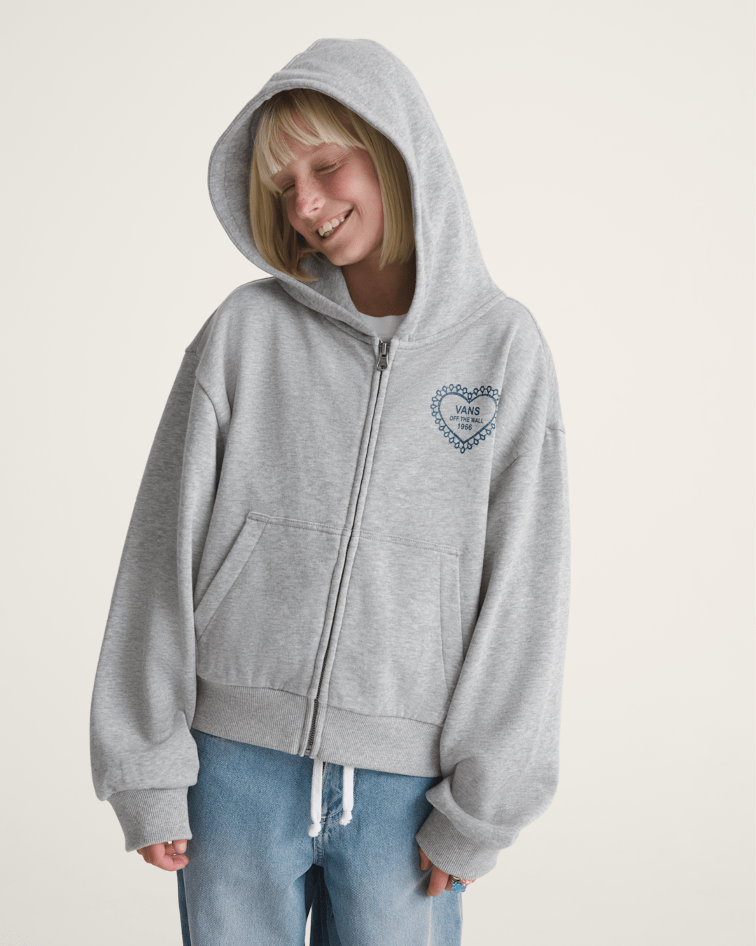 Kids Lacey Daze Retro Zip Hoodie in Cement Heather Grey | Vans online