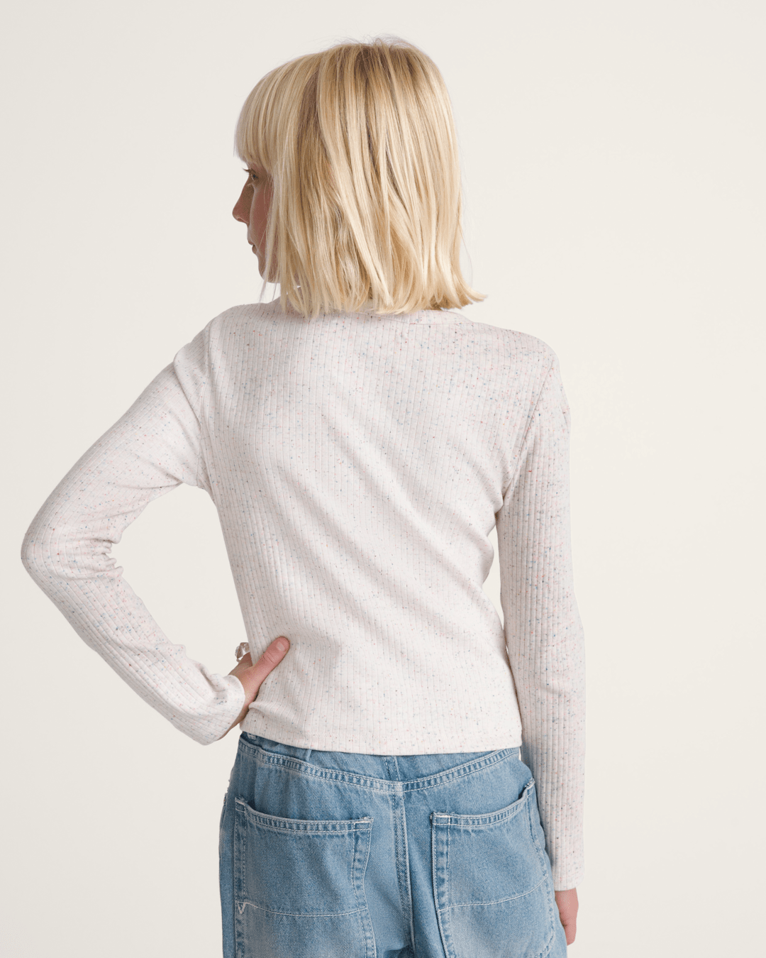Kids Teri Confetti Rib Long Sleeve Shirt in Marshmallow White | Vans on sale