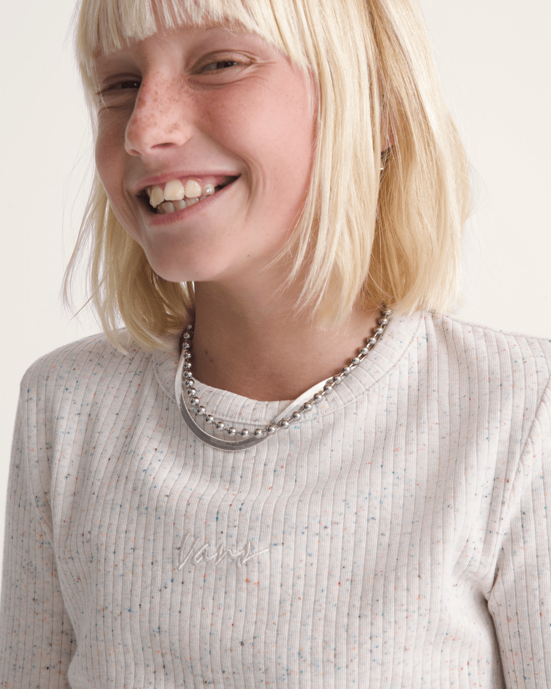 Kids Teri Confetti Rib Long Sleeve Shirt in Marshmallow White | Vans on sale