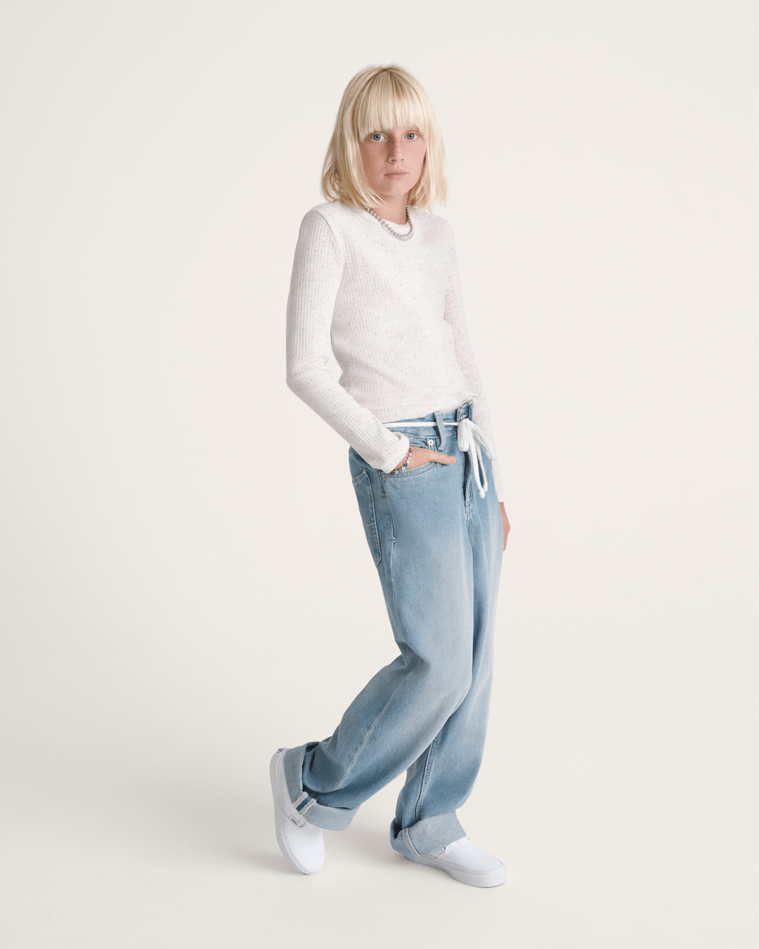 Kids Teri Confetti Rib Long Sleeve Shirt in Marshmallow White | Vans on sale
