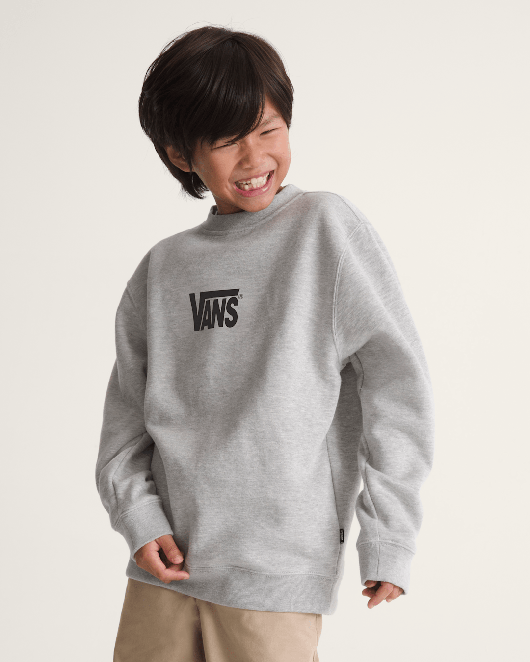 Kids Stretch Logo Crew Sweatshirt in Cement Heather Grey | Vans online