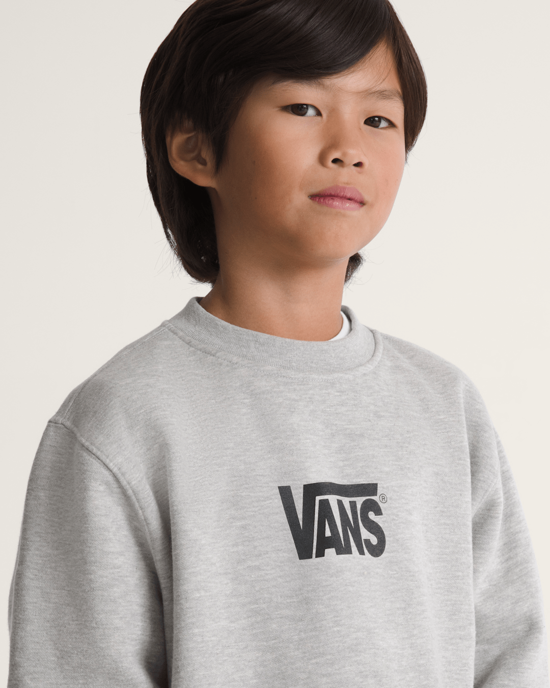Kids Stretch Logo Crew Sweatshirt in Cement Heather Grey | Vans online