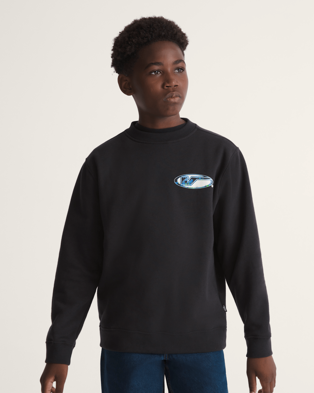Kids Bevel Flame Crew Sweatshirt in Black | Vans online