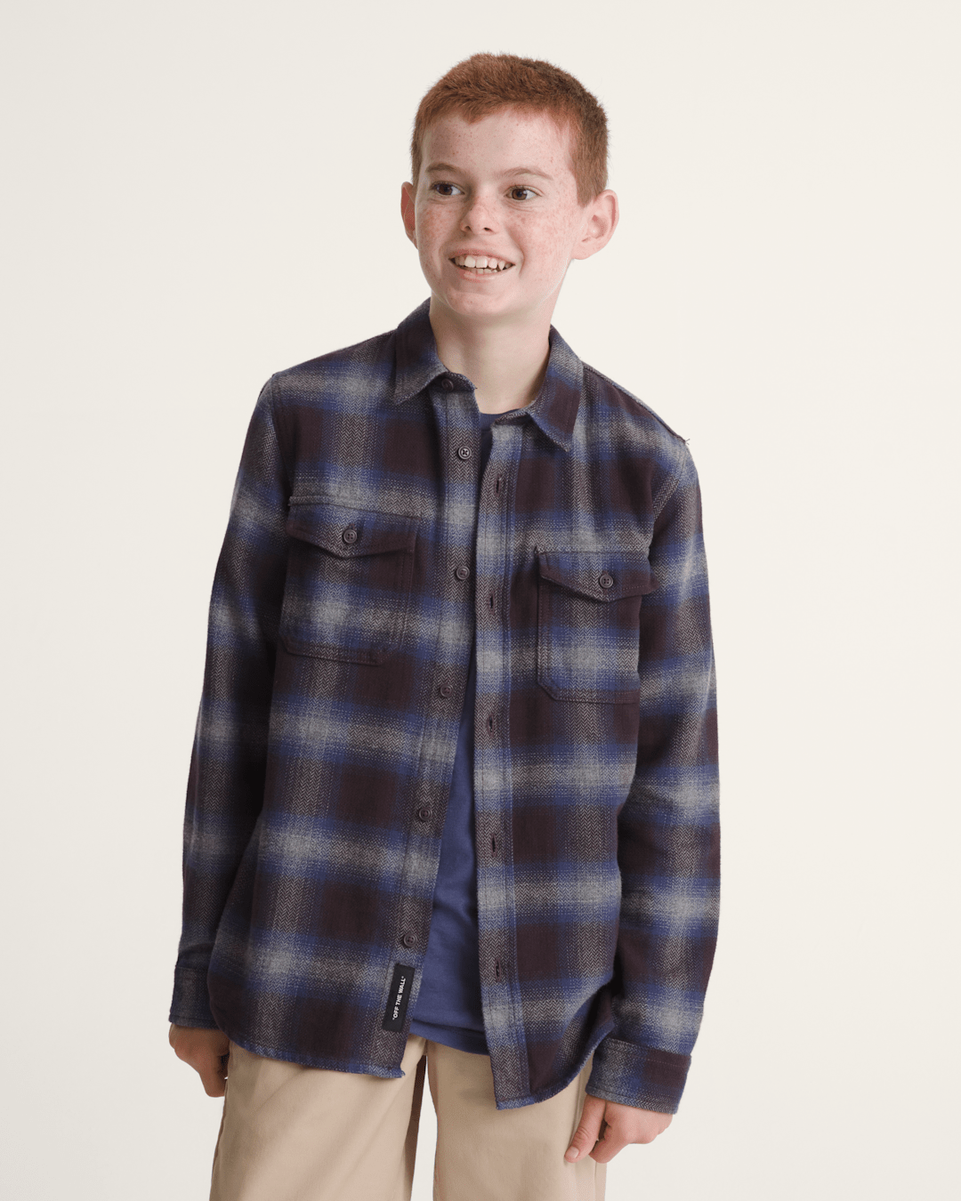 Kids Bixby Plaid Flannel Shirt in Dark Port Red / Pewter Heather Grey | Vans outlet