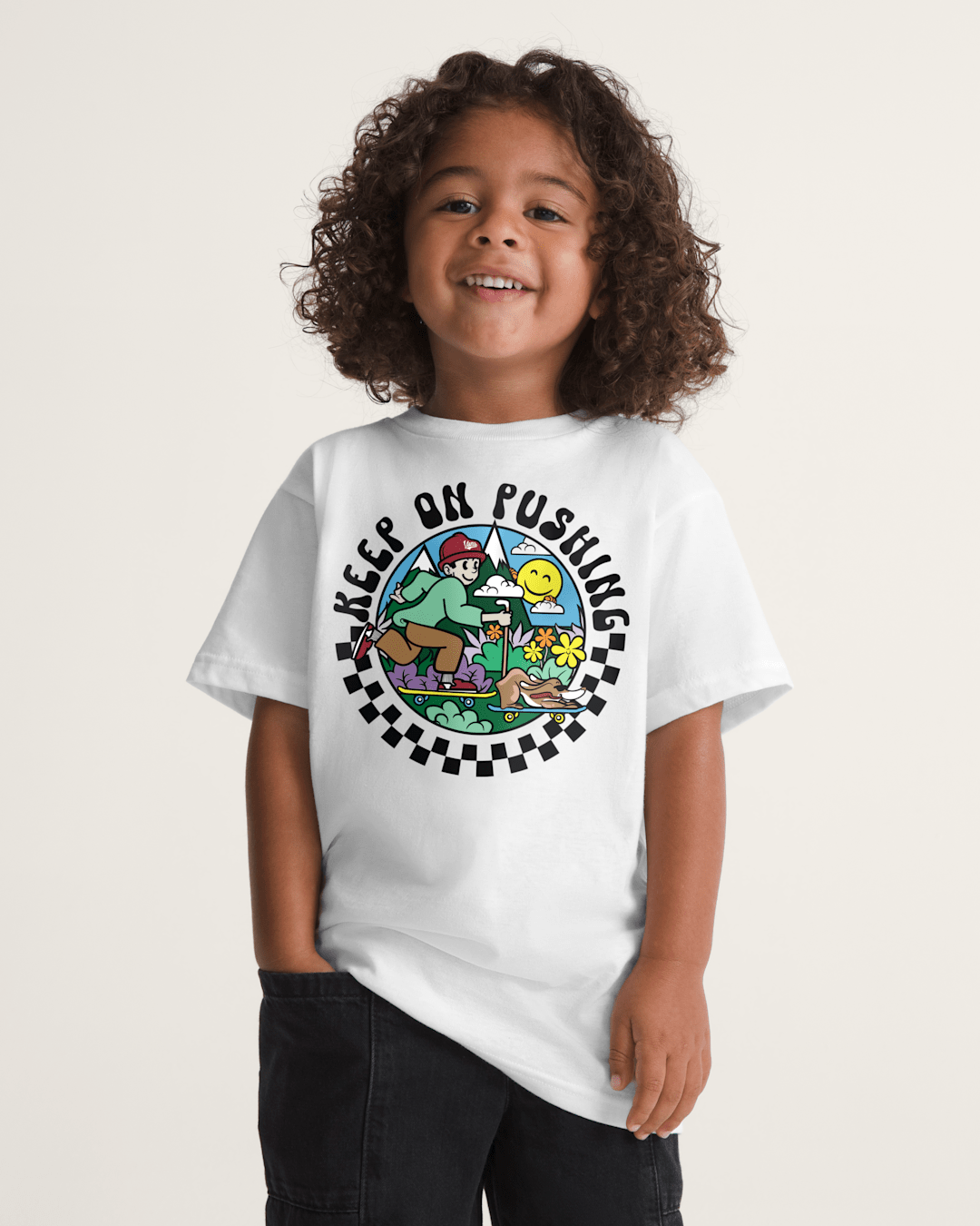 Little Kids Keep on Pushing T-Shirt in White | Vans online